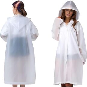 Raincoat, men's and women's hooded long transparent raincoat, white raincoat- adult reusable EVA raincoat, men's and women's emergency rain gear, elastic sleeve raincoat. (5-piece set)