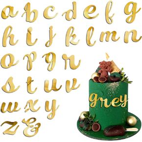 Acrylic Alphabet Cake Topper DIY Personalized Name Cupcake Toppers with A-Z Letter Mirrored Gold Picks for Custom Wedding Cake Decorations Baby Shower Happy Birthday Party Supplies (Uppercase)