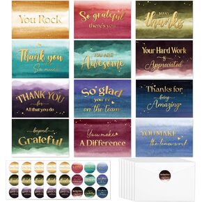 50Pcs Employee Appreciation Cards with Envelopes Watercolor Employee Thank You Cards Blank Inside Gold Foiled Gift Employee Staff Appreciation Cards for Coworkers Team Staff Thank You Cards 6x4in