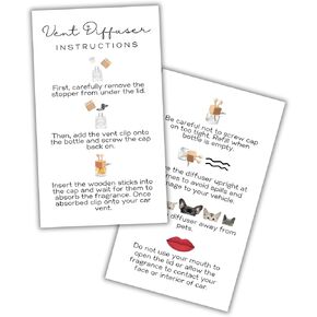 Car Vent Wood Diffuser Care Card | 50 Pack 2x3.5 inches Cards | Vent Clip Reed Oil Diffuser Bottles for Car add to Customer Package Car Aroma Oil Scents