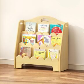 3-Tier Montessori Wooden Bookshelf for Kids, Toddler Book Rack Toy Organizer and Storage, Small Book Display Stand for Baby, Bookshelves Furniture for Classroom, Nursery, Playroom, Library