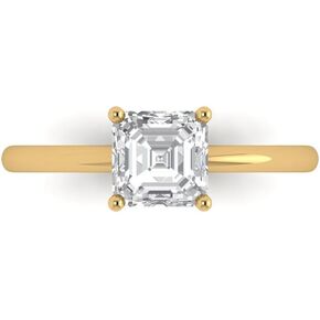 1 carat Asscher Cut Genuine Clear Simulated Diamond Bridal Wedding Anniversary Proposal 18K Yellow Gold Solitaire Ring