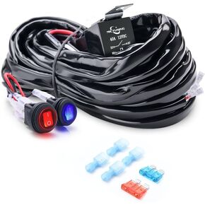 MICTUNING 2-Circuit 180W LED Light Bar Wiring Harring Kit مع الصمامات 40Amp Relay، مفاتيح مزدوجة مقاومة للماء، أحمر أزرق in Kuwait
