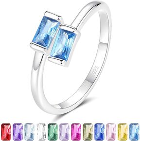 925 Sterling Silver Birthstone Rings for Women Dainty Adjustable Stackable Ring Engagement Wedding Promise Rings Birthday Christmas Valentines Jewelry Gift