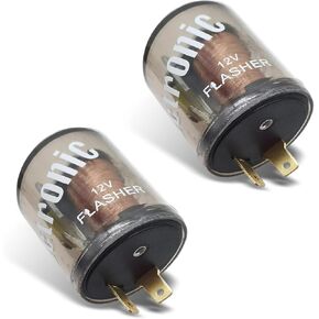 2 Pack 12V 2-pin Electronic Relay, Turn Signal Flasher Plug, Three Prong Round Socket Kit, Incandescent Bulbs Fast Flash Universal for Most Car Models (Transparent #2)