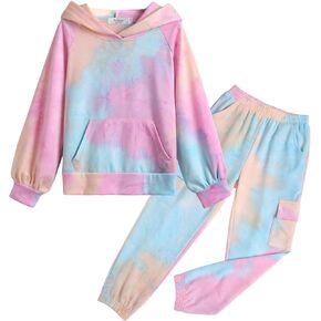 Arshiner 2 Pieces Girls Outfits Tie Dye Sweatsuits Pant Set Long Sleeve Athletic Sweatshirts and Sweatpants with Pockets