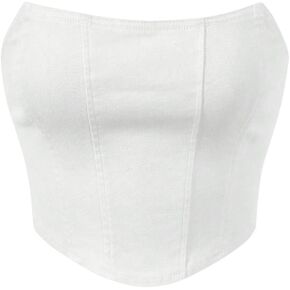 Milumia Women's Hanky Hem Denim Tube Top Strapless Zip Back Corset Bandeau Tops