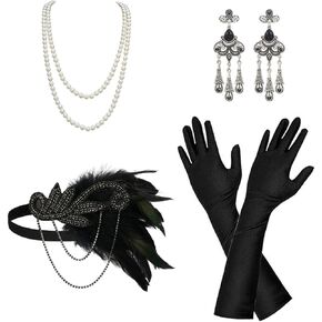 1920s Accessories for Women 4 Pcs Great Gatsby Flapper Accessories Roaring 20s Headpiece Costume Accessories for Party Prom Adult