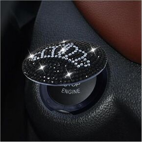 Bling Car Push to Button Cover, Rhinestone Ignition Button Protective Cap, Diamond Engine Start Button Stickers, Universal Car Interior Decor Accessories for Women Girls (Black)