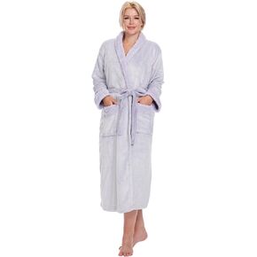 MissShorthair Women's Plush Shawl Collar Robe - Soft and Warm Long Fleece Bathrobe with Cozy Pockets Luxury Robes