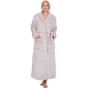 MissShorthair Women's Plush Shawl Collar Robe - Soft and Warm Long Fleece Bathrobe with Cozy Pockets Luxury Robes