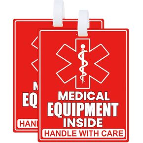 Medical Equipment Inside Tag Card Red Fragile Medical Equipment Inside Stickers Medical Equipment ID Identification Luggage Tags Handle with Care Labels for Medical Supplies (Color2)