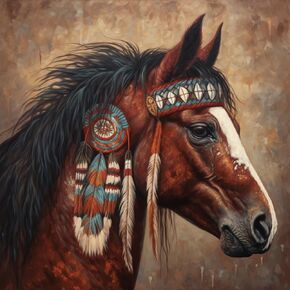 Generic DIY American Native Indian War Horse DIY Stamped Cross Stitch Kits for Beginners Easy 11CT Needlepoint Embroidery Counted Cross Stitch Kits Art Craft Wall Decoration and Gift 14x14inch