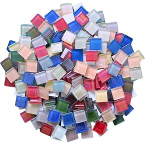 بلاط فسيفساء زجاجي مربع قزحي الألوان، 0.59 بوصة، 1.1 رطل، DIY، إطارات الصور، أحواض الاستحمام، الوقايات، المزهريات، ديكور داخلي (أزرق ملكي)
