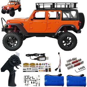 Skymaker MN128 1/12 RC Crawler, 4WD Remote Control Car, 2.4Ghz Off-Road Climbing 4x4 RC Rock Crawler, 390 Motor LED Lights with Metal Drive Shaft & Two 1200mAh Battery (Orange)