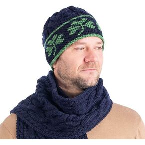 SAOL - 100% Merino Wool - Irish Shamrock Cable Knit Hat - Beanie for Men's