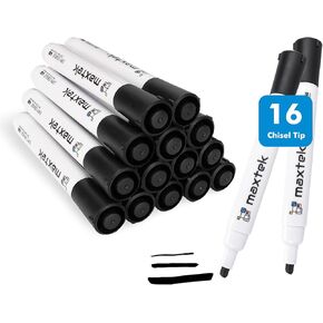 maxtek Black Dry Erase Markers, 16 Count Chisel Tip Markers Dry Erase, Low Odor White Board Markers, Perfect for School, Offices, Home