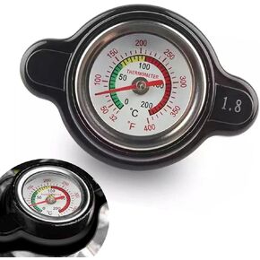 1 PC Car 1.8 Bar High Pressure Water Tank Cap, Keep Water Level Balance Radiator Cap with Thermometer, Tightly Sealed Waterproof Leakproof Cover, Universal for Cars Off-road Vehicles (Black)