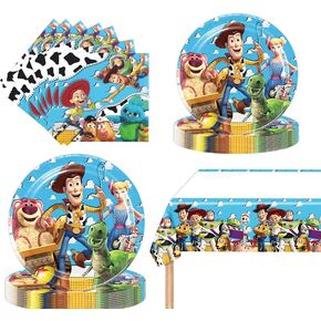 41pcs Toy Storys Party Supplies include 20 plates, 20 napkins, 1 Tablecloth for the Toy Storys birthday party decoration