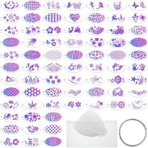 Fulmoon 72 Pcs Face Paint Stencils Reusable Face Painting Stencils Body Painting Stencils Makeup Tattoos Stencils with Storage Bag and Binder Ring for Kid Adult Halloween Party Art Painting, 72 Style