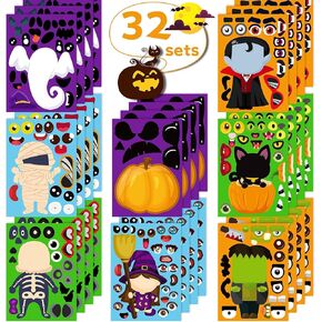 Halloween Stickers for Kids 32PCS Halloween Games for Kids Halloween Make a Face Stickers Jack-O-Lantern Sticker Cute Halloween Stickers Halloween Arts and Crafts for Kids