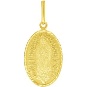 Solid 14k Yellow Gold Our Lady of Guadalupe Oval Pendant - 3 Sizes