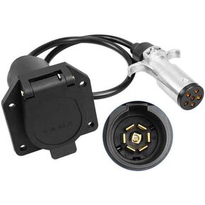 57667 Durable 6-Way to 7-Way RV Blade Trailer Wiring Adapter with Harness Protector Water Proof 23.6'' 6 Pole on Truck to 7 Blade on Trailer Connector