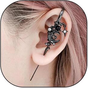2Pcs Myth of the Moon Ear Hook Needle Piercing Earring Goth Climber Crawler Earrings Vintage Punk Moon Wrap Earrings Jewelry Accessory Present for Women Wife in Kuwait