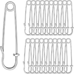 cobee 20 Pcs Large Safety Pins for Clothes, 2 Inch Heavy Duty Safety Pins for Thick Fabric, Metal Safety Pins for Crocheting Clothing Tag DIY Craft (Silver)