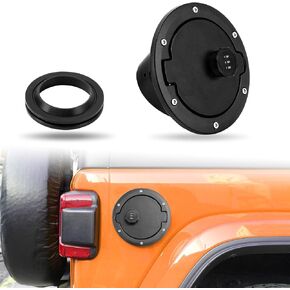 ROCCS Fuel Filler Door Combination Locking Gas Tank Cap Cover for Jeep Wrangler Accessories 2018-2023 JL (Black(JL 2018-2023))