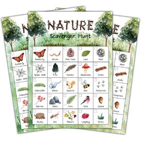 Nature Scavenger Treasure Hunt Games Cards for Friends and Family, Outdoor Scavenger Hunts, Trip Family Holiday Party Games, Find and Seek Camping Game Set -01