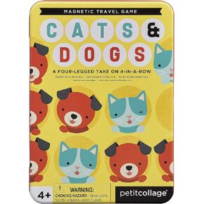 Petit Collage Cats & Dogs Magnetic Four in a Row Travel Game – Cute and Fun Family Game with Portable Tin Included – Easy to Play – Perfect Travel Game for Kids – 2 Player Game, Ages 4+