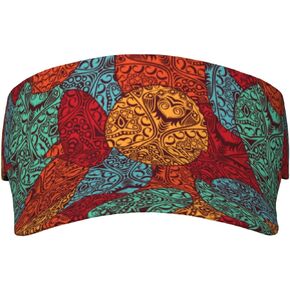 Abstract Pattern Mandala Sport Sun Visor Hats Adjustable Empty Top Baseball Cap Outdoor Patriotic Ball Caps for Women and Men