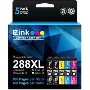 خرطوشة حبر EZ Ink (TM) معاد تصنيعها لطابعة Epson 288XL 288 XL T288XL عالية الإنتاجية للاستخدام مع Expression Home XP-330 XP-430 XP-340 XP-440 (إصدار محسّن، 5 حزم)