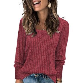 Sweaters for Women Long Sleeve Shirts Square Neck Sweatshirts Lightweight Loose Casual Fashion Tops