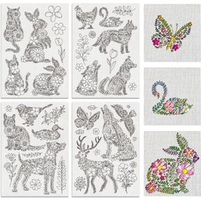BENECREAT 4 Sheets 41pcs Flower Animals Water Soluble Hand Sewing Stabilizers, Flower Leaves Pattern Tear Away Embroidery Stabilizers for Embroidery, Carves, Shirts, Coats, Bags, Towels