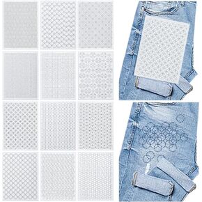FREEBLOSS 12Pcs A4 Size Sashiko Water Soluble Embroidery Stabilizers 8.3x11.8'' Embroidery Stabilizer Sashiko Template Adhesive Stick and Wash Away Embroidery Stabilizer Embroidery Transfer Patterns