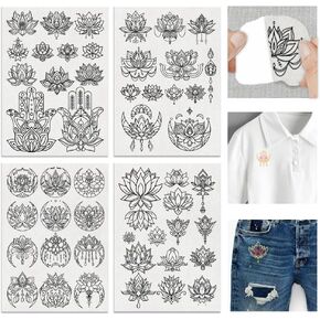 FREEBLOSS 52Pcs Hamsa Hands Water Soluble Embroidery Stabilizers Lotus Embroidery Stabilizer Adhesive Stick and Wash Away Embroidery Stabilizer for Hats Gloves Clothing Repair