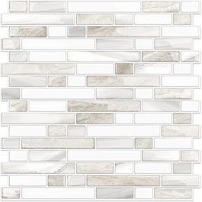 لاصق باكسبلاش بتصميم سميك من STICKGOO، مقاس 30.48 سم × 30.48 سم على باكسبلاش للمطبخ، بلاط ذاتي اللصق للمطبخ باكسبلاش والحمام (10 ورقات، بيج وأبيض) in Kuwait