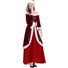 Christmas Mr and Mrs Claus Costume Velvet Santa Claus Cosplay Dress Outfit for Adult Men Women