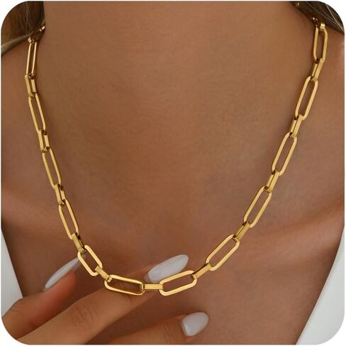 Gold Cross Women's Necklace 18K Gold Plated Stainless Steel Handmade Pearl Necklace Gold Paperclip Necklace, Fashion Jewelry Gifts in Saudi Arabia