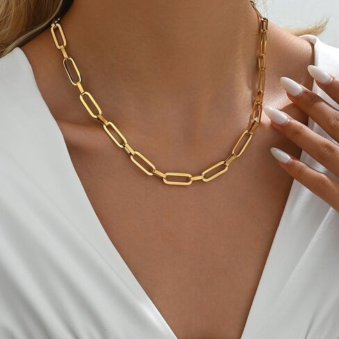 Gold Cross Women's Necklace 18K Gold Plated Stainless Steel Handmade Pearl Necklace Gold Paperclip Necklace, Fashion Jewelry Gifts in Saudi Arabia