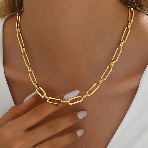 Gold Cross Women's Necklace 18K Gold Plated Stainless Steel Handmade Pearl Necklace Gold Paperclip Necklace, Fashion Jewelry Gifts in Saudi Arabia