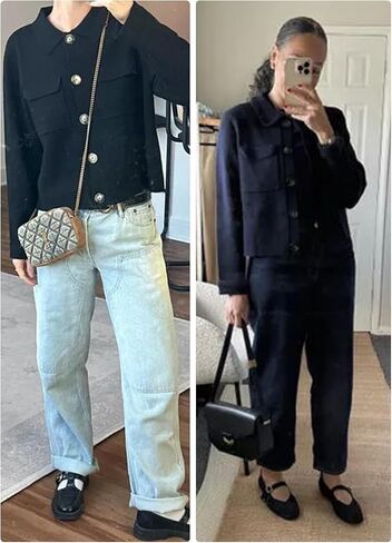 Womens Wool Pea Coat Button Up Open Front Trench Outerwear Long Sleeve Cropped Cardigan Jacket with Pockets in Saudi Arabia