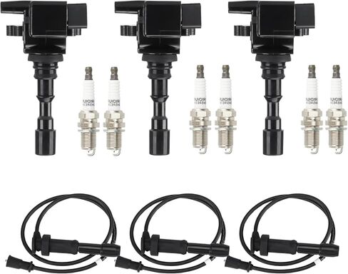 Ignition Coil Pack + Iridium Spark Plugs + Wire for Kia Sorento 2003 2004 2005 2006 3.5L V6, C1445 E596D 5C1435 178-8288 E911 52-1777 IC551 27300-39800 37300-39800 UF-431 4503 UF431 GN10384 in Saudi Arabia