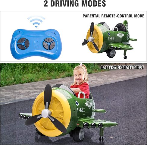 Airplane Ride On Toy Kids Car TOBBI 12V Electric Kids Ride Airplane Motorized Kids Vehicles w/Bombing Sound/Joysticks Operation/FM Radio/Remote Control, Best Gifts for Toddlers Aged 3-8, Red in Kuwait