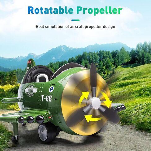 Airplane Ride On Toy Kids Car TOBBI 12V Electric Kids Ride Airplane Motorized Kids Vehicles w/Bombing Sound/Joysticks Operation/FM Radio/Remote Control, Best Gifts for Toddlers Aged 3-8, Red in Kuwait