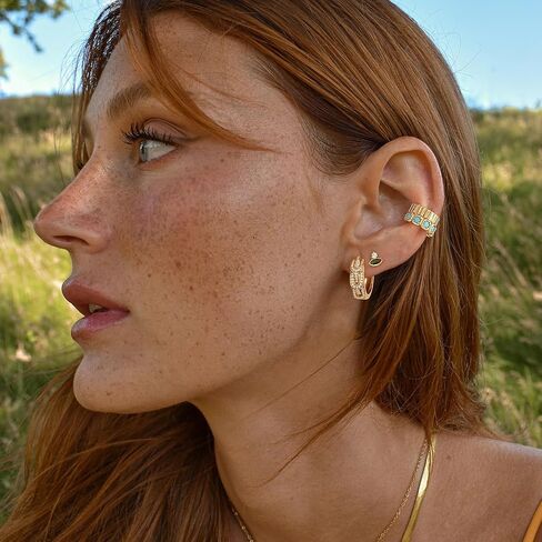 MYEARS Women Ear Cuff Earring Gold Non Pierced Cartilage Clip on Open Wrap Turquoise 14K Gold Plated Simple Hypoallergenic Everyday Jewelry in Saudi Arabia
