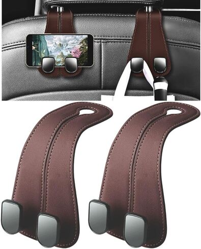 Car Purse Hook,Multifunctional Car Seat Back Storage Hook,Headrest Hooks for Car & Purse Hook for Car,Easy to Install and Remove,Suitable for Most Car Seats(Black Leather) in Saudi Arabia