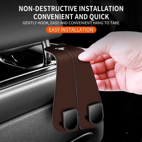 Car Purse Hook,Multifunctional Car Seat Back Storage Hook,Headrest Hooks for Car & Purse Hook for Car,Easy to Install and Remove,Suitable for Most Car Seats(Black Leather) in Saudi Arabia